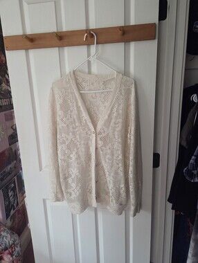 Korean Cream Lace Button-Front Cardigan